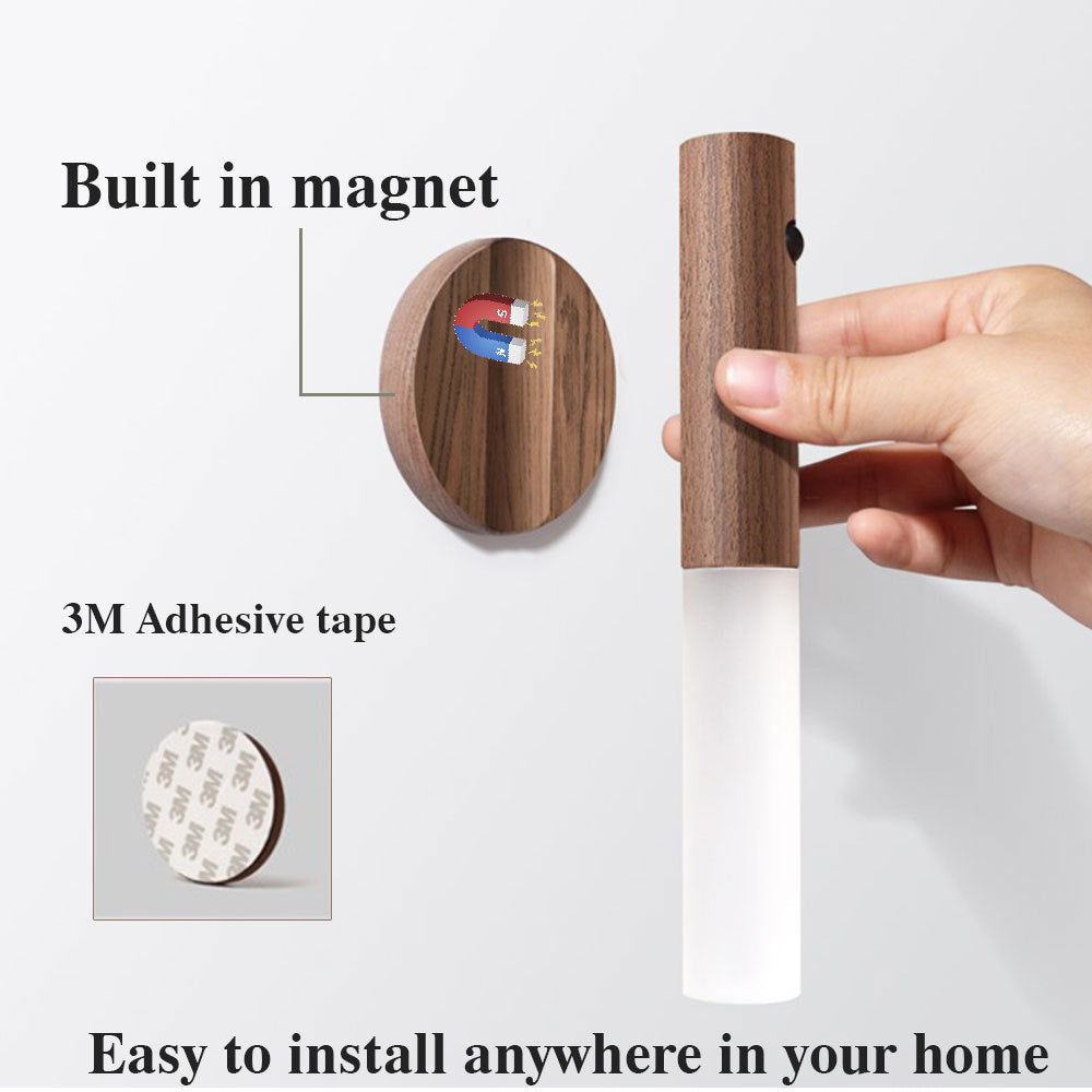 Auto LED Wireless Motion Sensor Night Light – Magnetic Wood Design